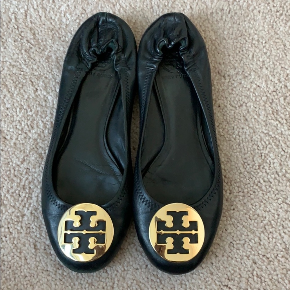 Authentic Tory Burch Flats - black gold 8.5